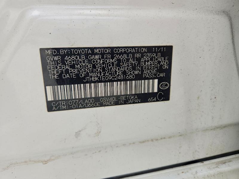 67104336 :رقم المزاد ، JTHBK1EG9C2481680 vin ، 2012 Lexus Es مزاد بيع