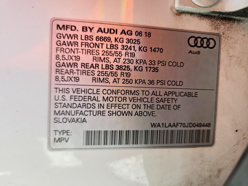 2018 Audi Q7 მანქანა იყიდება აუქციონზე, vin: WA1LAAF70JD049448, აუქციონის ნომერი: 66390096