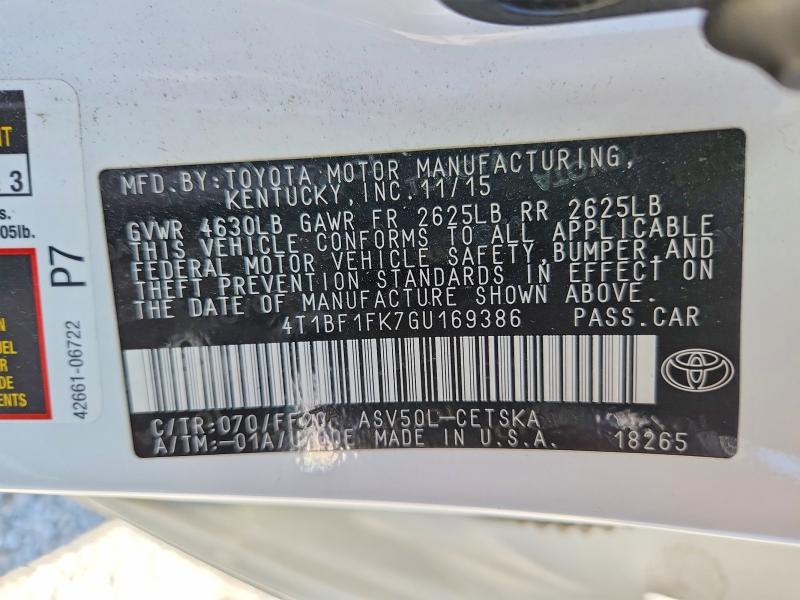 Aukcja sprzedaży 2016 Toyota Camry, vin: 4T1BF1FK7GU169386, numer aukcji: 63941256