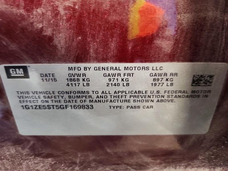 61545886 :رقم المزاد ، 1G1ZE5ST5GF169833 vin ، 2016 Chevrolet Malibu مزاد بيع