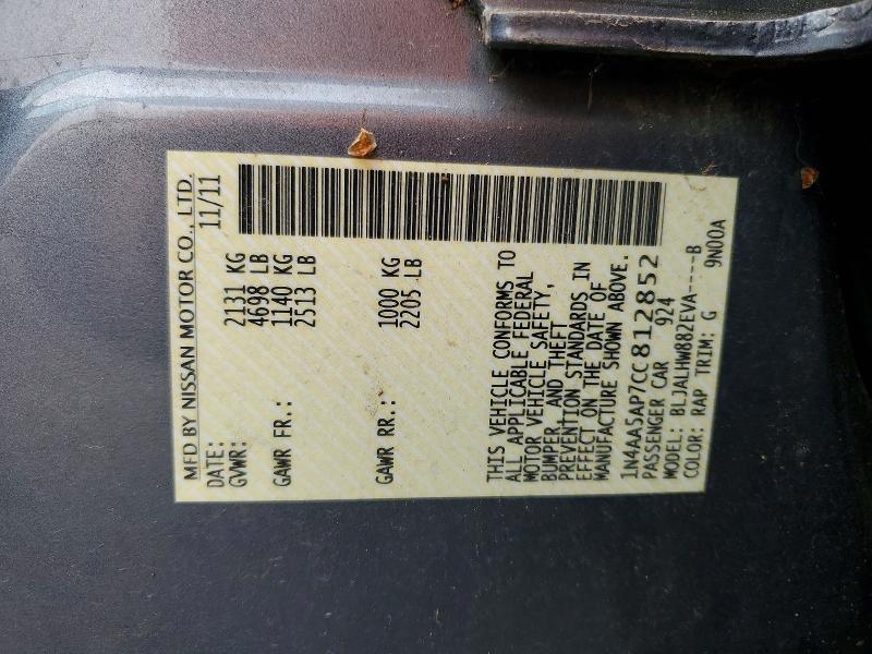 Aukcja sprzedaży 2012 Nissan Maxima, vin: 1N4AA5AP7CC812852, numer aukcji: 64803106