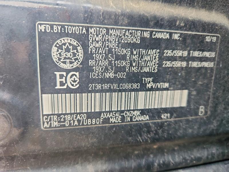 65815826 :رقم المزاد ، 2T3R1RFVXLC068383 vin ، 2020 Toyota Rav4 مزاد بيع