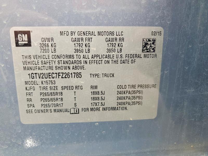 66396156 :رقم المزاد ، 1GTV2UEC7FZ261785 vin ، 2015 Gmc Sierra مزاد بيع