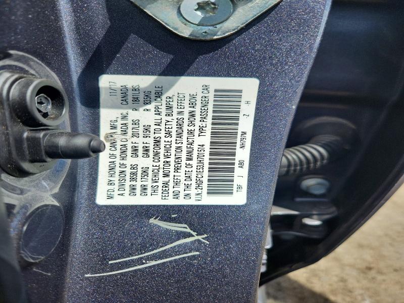 2018 Honda Civic მანქანა იყიდება აუქციონზე, vin: 2HGFC1E53JH701514, აუქციონის ნომერი: 66243116