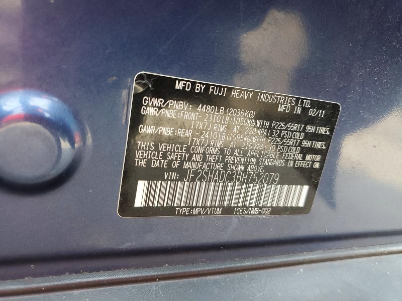 Aukcja sprzedaży 2011 Subaru Forester, vin: JF2SHADC3BH752079, numer aukcji: 64434356