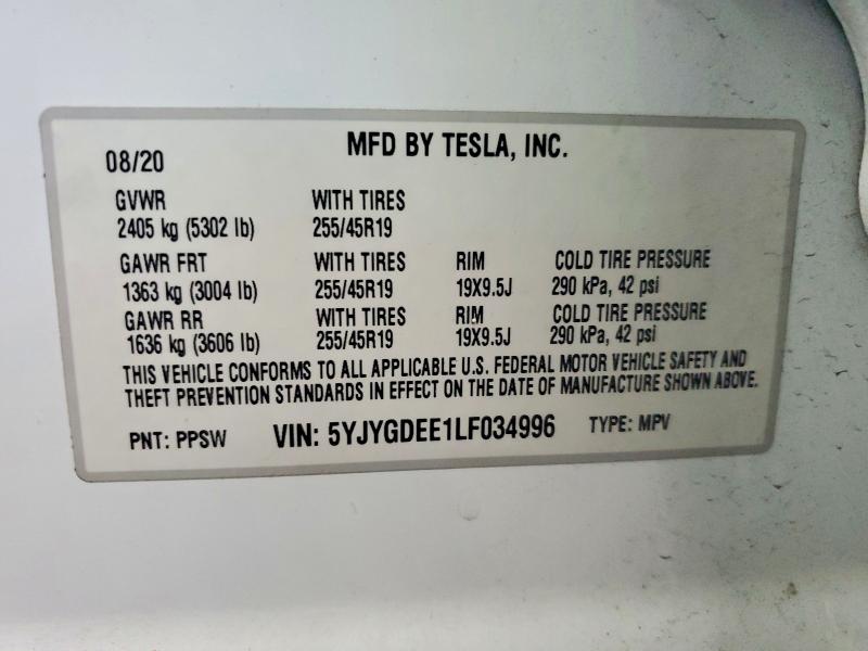 Aukcja sprzedaży 2020 Tesla Model  Y, vin: 5YJYGDEE1LF034996, numer aukcji: 65669386