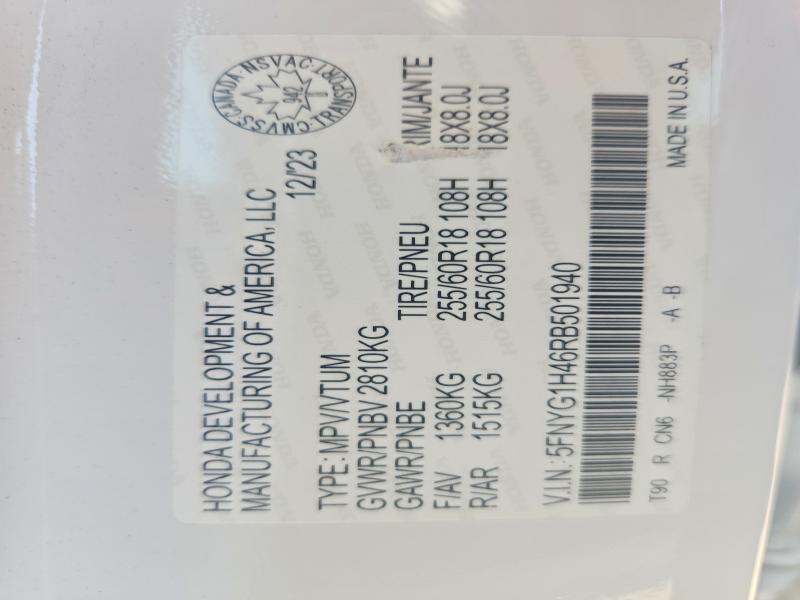 2024 Honda Pilot მანქანა იყიდება აუქციონზე, vin: 5FNYG1H46RB501940, აუქციონის ნომერი: 59136626