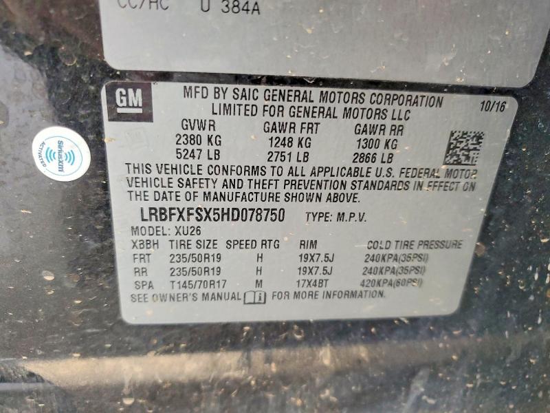 65377436 :رقم المزاد ، LRBFXFSX5HD078750 vin ، 2017 Buick Envision مزاد بيع