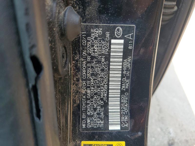 64338996 :رقم المزاد ، JTHKD5BH2B2010015 vin ، 2011 Lexus Ct مزاد بيع