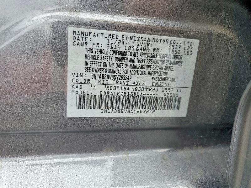 Продаж на аукціоні авто 2025 Nissan Sentra, vin: 3N1AB8BV8SY263242, номер лоту: 65040736