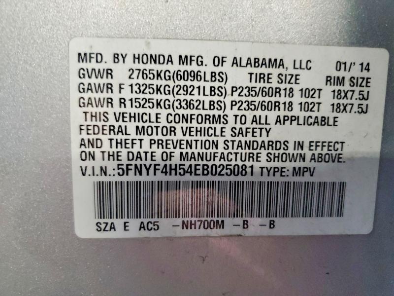 2014 Honda Pilot მანქანა იყიდება აუქციონზე, vin: 5FNYF4H54EB025081, აუქციონის ნომერი: 66248676