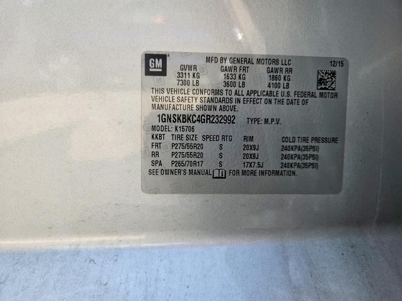 Продажа на аукционе авто 2016 Chevrolet Tahoe, vin: 1GNSKBKC4GR232992, номер лота: 64275226