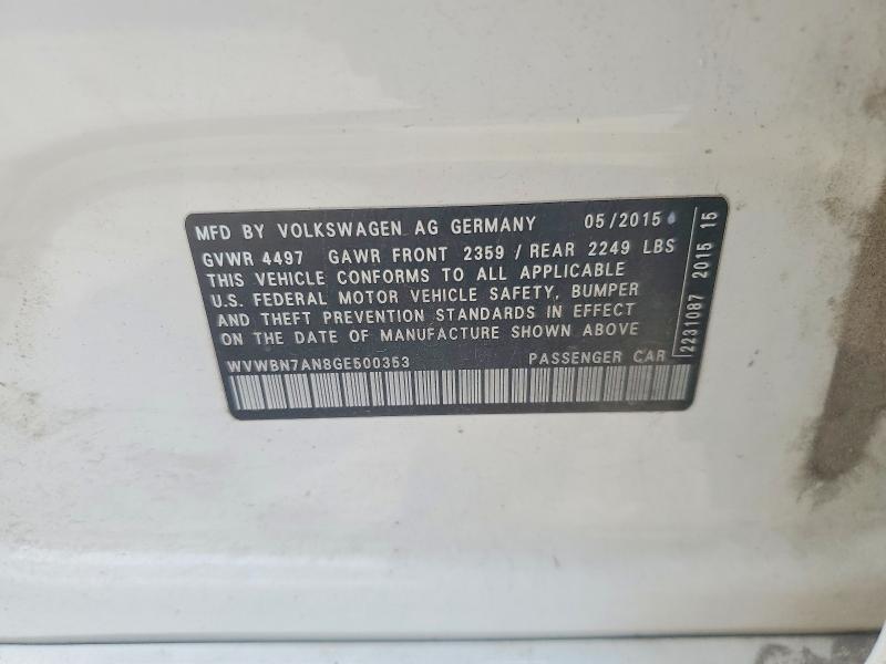 Aukcja sprzedaży 2016 Volkswagen Cc, vin: WVWBN7AN8GE500353, numer aukcji: 64913396