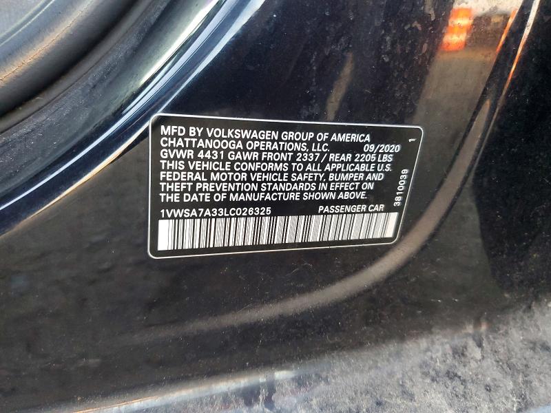 Продаж на аукціоні авто 2020 Volkswagen Passat, vin: 1VWSA7A33LC026325, номер лоту: 66758006