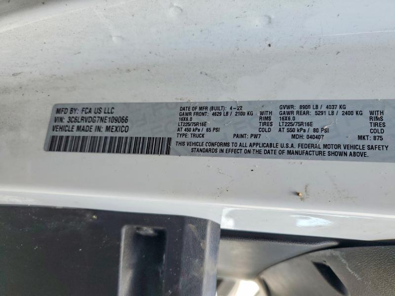 64190236 :رقم المزاد ، 3C6LRVDG7NE109066 vin ، 2022 Ram Promaster 2500 مزاد بيع