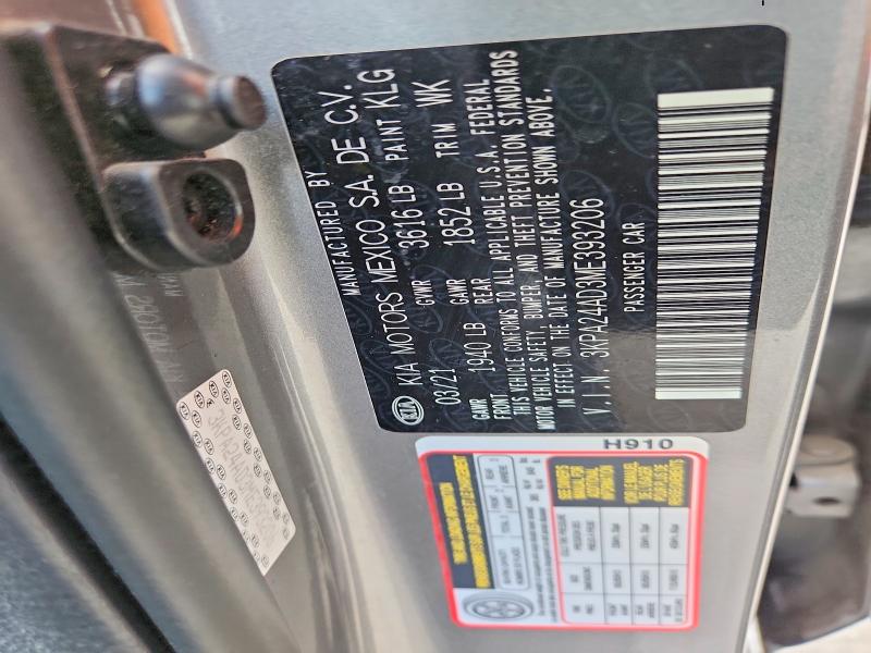 2021 Kia Rio მანქანა იყიდება აუქციონზე, vin: 3KPA24AD3ME393206, აუქციონის ნომერი: 65442326
