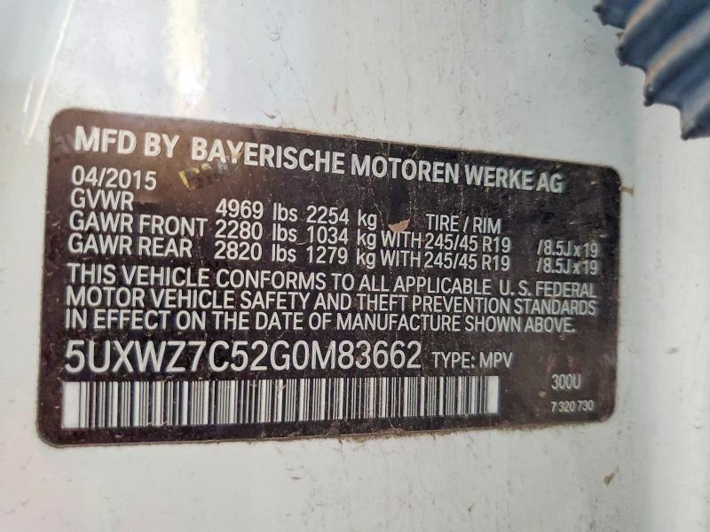 2016 Bmw X3 მანქანა იყიდება აუქციონზე, vin: 5UXWZ7C52G0M83662, აუქციონის ნომერი: 65189656