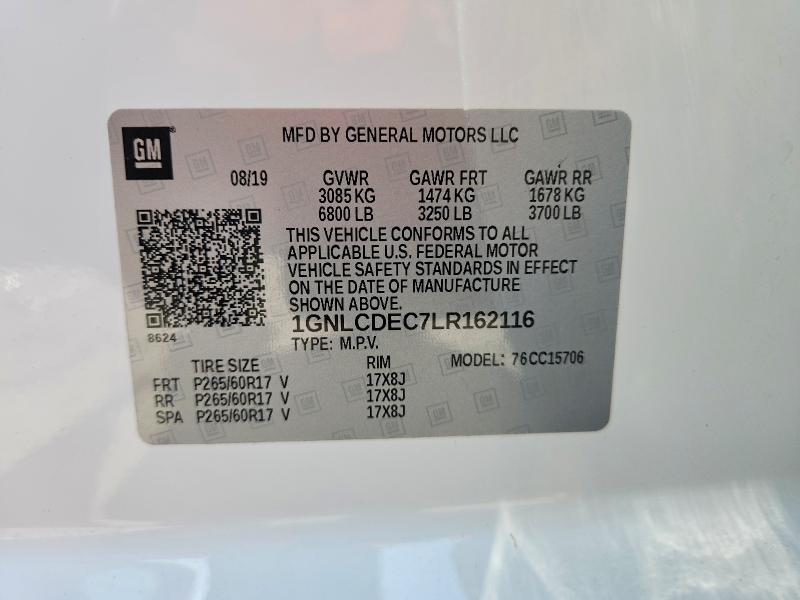 Продаж на аукціоні авто 2020 Chevrolet Tahoe, vin: 1GNLCDEC7LR162116, номер лоту: 64127886