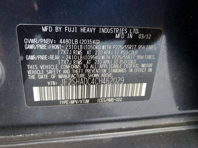 Aukcja sprzedaży 2012 Subaru Forester, vin: JF2SHADC4CH462029, numer aukcji: 65150076