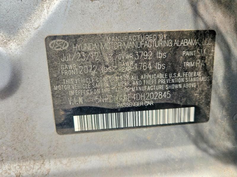 64258866 :رقم المزاد ، 5NPDH4AE4DH202845 vin ، 2013 Hyundai Elantra مزاد بيع