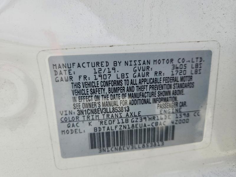 Продаж на аукціоні авто 2020 Nissan Versa, vin: 3N1CN8EV3LL853813, номер лоту: 64262396