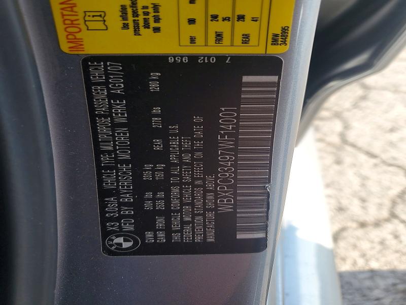 Продаж на аукціоні авто 2007 Bmw X3, vin: WBXPC93497WF14001, номер лоту: 66167316