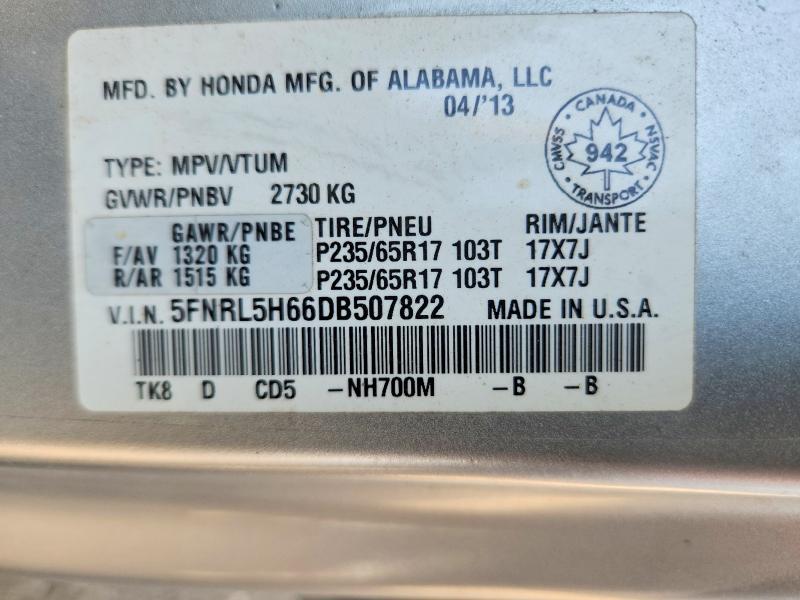 Продаж на аукціоні авто 2013 Honda Odyssey, vin: 5FNRL5H66DB507822, номер лоту: 67342486
