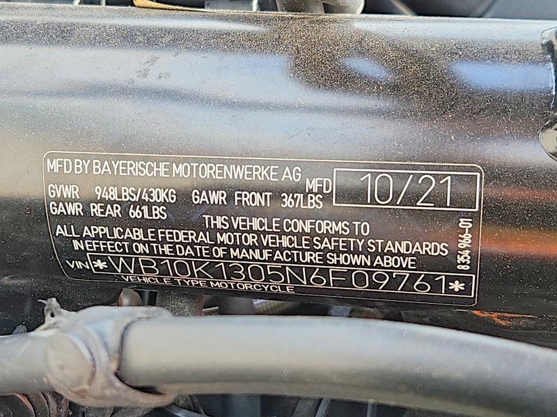 64681526 :رقم المزاد ، WB10K1305N6F09761 vin ، 2022 Bmw F 900 مزاد بيع