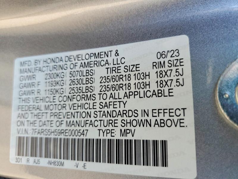 2024 Honda Cr-v მანქანა იყიდება აუქციონზე, vin: 7FARS5H59RE000547, აუქციონის ნომერი: 63604106