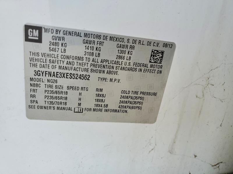 67108496 :رقم المزاد ، 3GYFNAE3XES524562 vin ، 2014 Cadillac Srx مزاد بيع