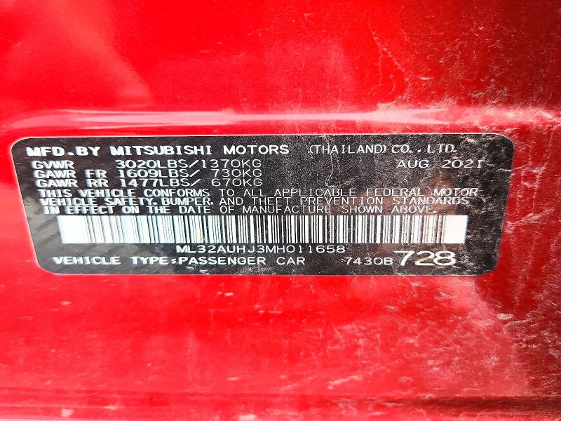 65678776 :رقم المزاد ، ML32AUHJ3MH011658 vin ، 2021 Mitsubishi Mirage مزاد بيع