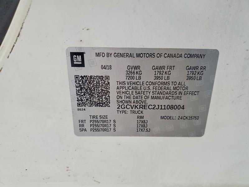 Продаж на аукціоні авто 2018 Chevrolet Silverado, vin: 2GCVKREC2J1108004, номер лоту: 64185176