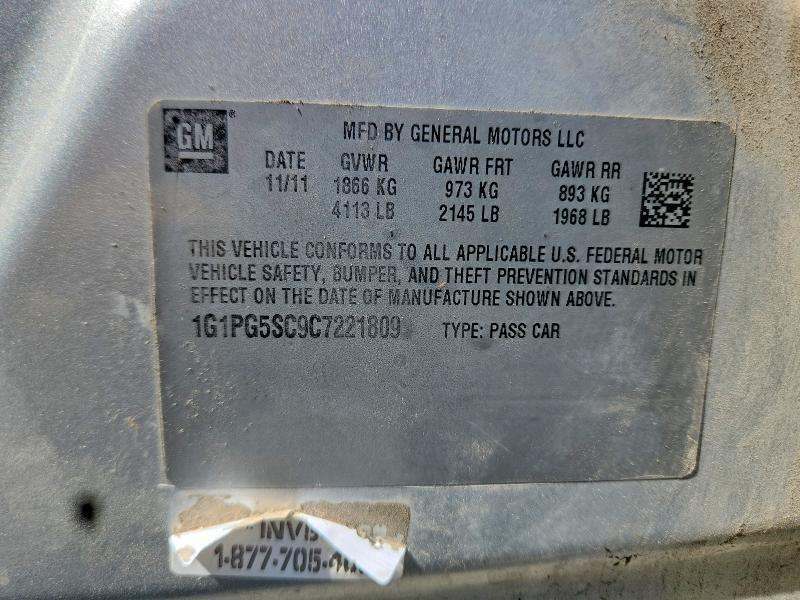 65185476 :رقم المزاد ، 1G1PG5SC9C7221809 vin ، 2012 Chevrolet Cruze مزاد بيع