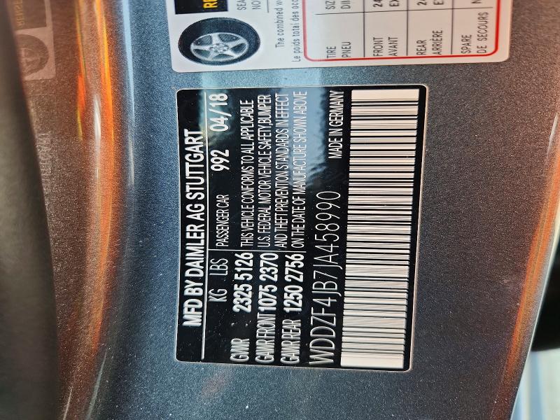 2018 Mercedes-benz E მანქანა იყიდება აუქციონზე, vin: WDDZF4JB7JA458990, აუქციონის ნომერი: 63322856