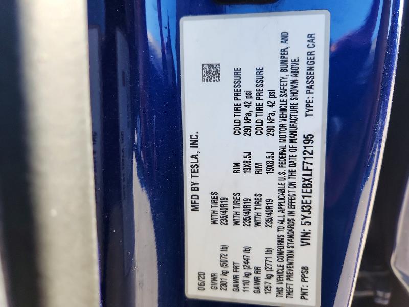 Продажа на аукционе авто 2020 Tesla Model 3, vin: 5YJ3E1EBXLF712195, номер лота: 66473456