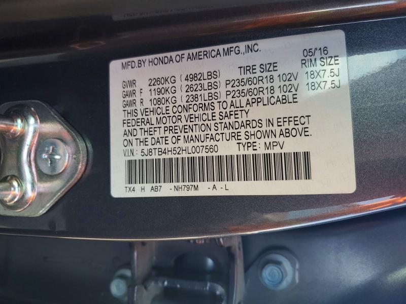 66829386 :رقم المزاد ، 5J8TB4H52HL007560 vin ، 2017 Acura Rdx مزاد بيع