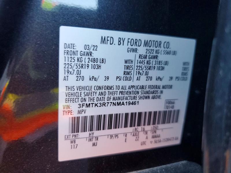 2022 Ford Mustang Mach-e მანქანა იყიდება აუქციონზე, vin: 3FMTK3R77NMA19461, აუქციონის ნომერი: 64962516