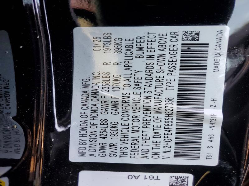Aukcja sprzedaży 2025 Honda Civic, vin: 2HGFE4F86SH327356, numer aukcji: 64460786