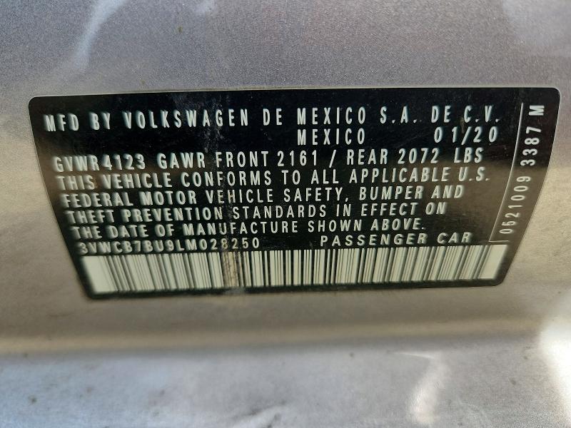 2020 Volkswagen Jetta მანქანა იყიდება აუქციონზე, vin: 3VWCB7BU9LM028250, აუქციონის ნომერი: 65716606