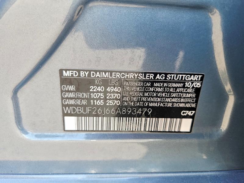 65063586 :رقم المزاد ، WDBUF26J66A893479 vin ، 2006 Mercedes-benz E مزاد بيع
