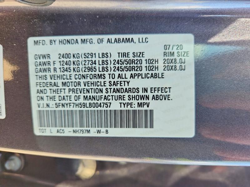 Продаж на аукціоні авто 2020 Honda Passport, vin: 5FNYF7H59LB004757, номер лоту: 66966776