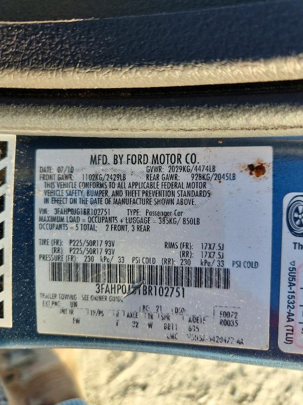 Продажа на аукционе авто 2011 Ford Fusion, vin: 3FAHP0JG1BR102751, номер лота: 64340646