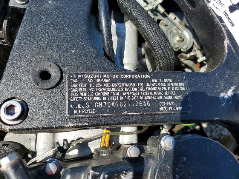 Auction sale of the 2006 Suzuki Gsx-r600, vin: JS1GN7DA162119646, lot number: 66178116
