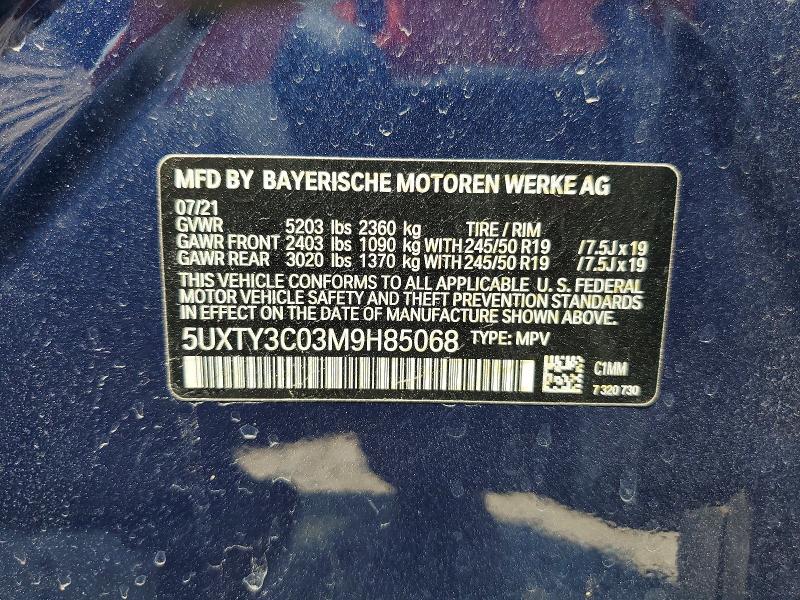 Продаж на аукціоні авто 2021 Bmw X3, vin: 5UXTY3C03M9H85068, номер лоту: 63704886