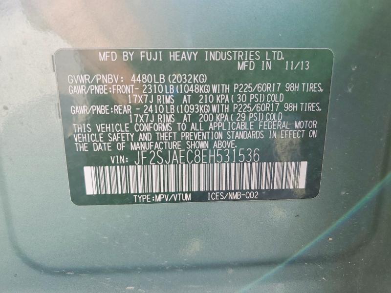 2014 Subaru Forester მანქანა იყიდება აუქციონზე, vin: JF2SJAEC8EH531536, აუქციონის ნომერი: 64617246