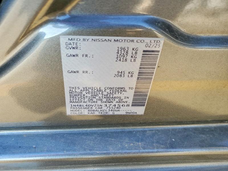 Продаж на аукціоні авто 2025 Nissan Altima, vin: 1N4BL4DV2SN374568, номер лоту: 63559856
