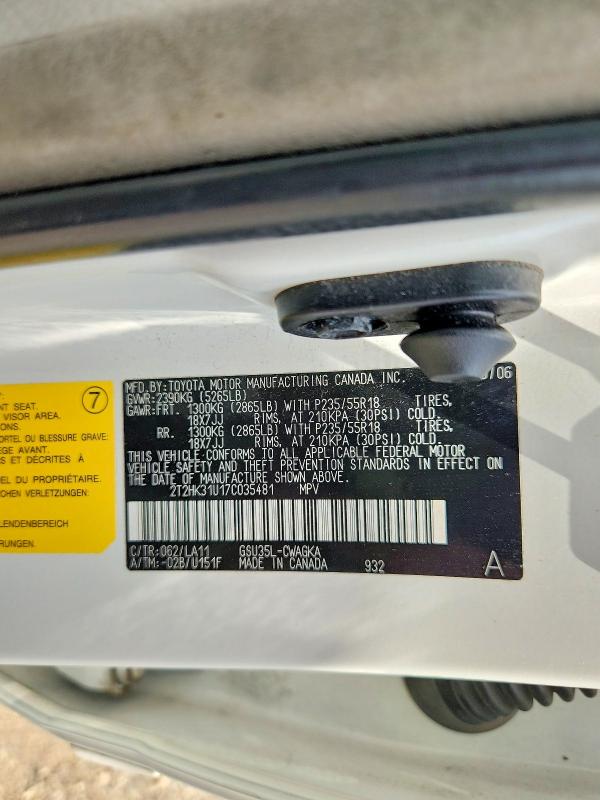 65227006 :رقم المزاد ، 2T2HK31U17C035481 vin ، 2007 Lexus Rx مزاد بيع
