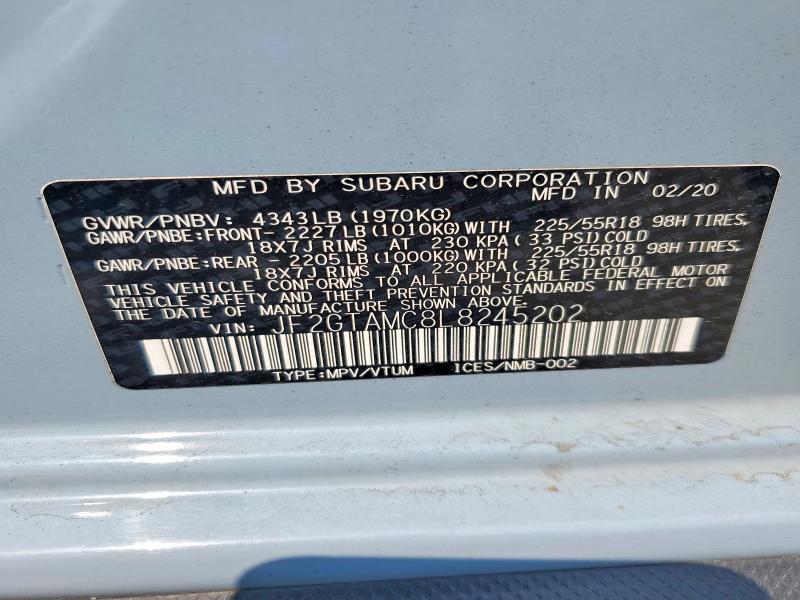 64621176 :رقم المزاد ، JF2GTAMC8L8245202 vin ، 2020 Subaru Crosstrek مزاد بيع