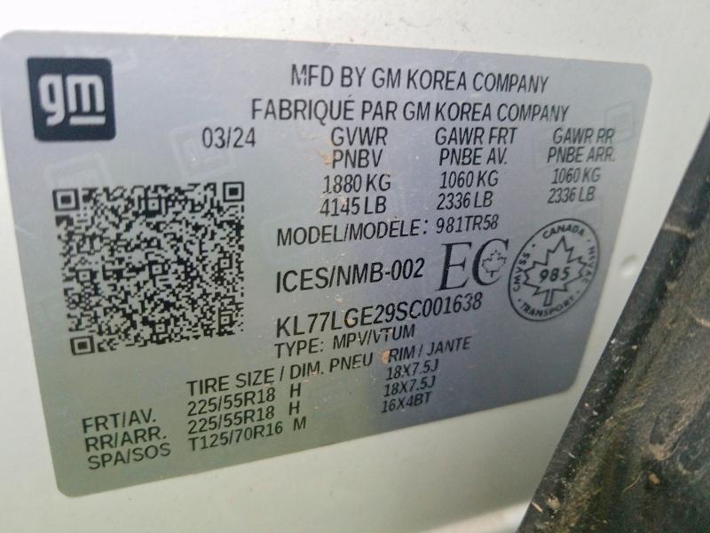 Aukcja sprzedaży 2025 Chevrolet Trax, vin: KL77LGE29SC001638, numer aukcji: 63907656