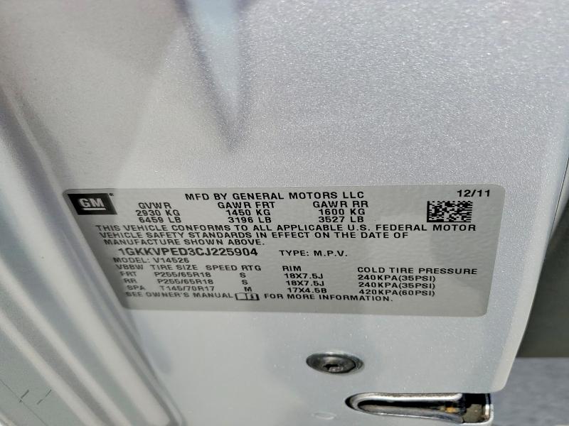 Aukcja sprzedaży 2012 Gmc Acadia, vin: 1GKKVPED3CJ225904, numer aukcji: 64934696